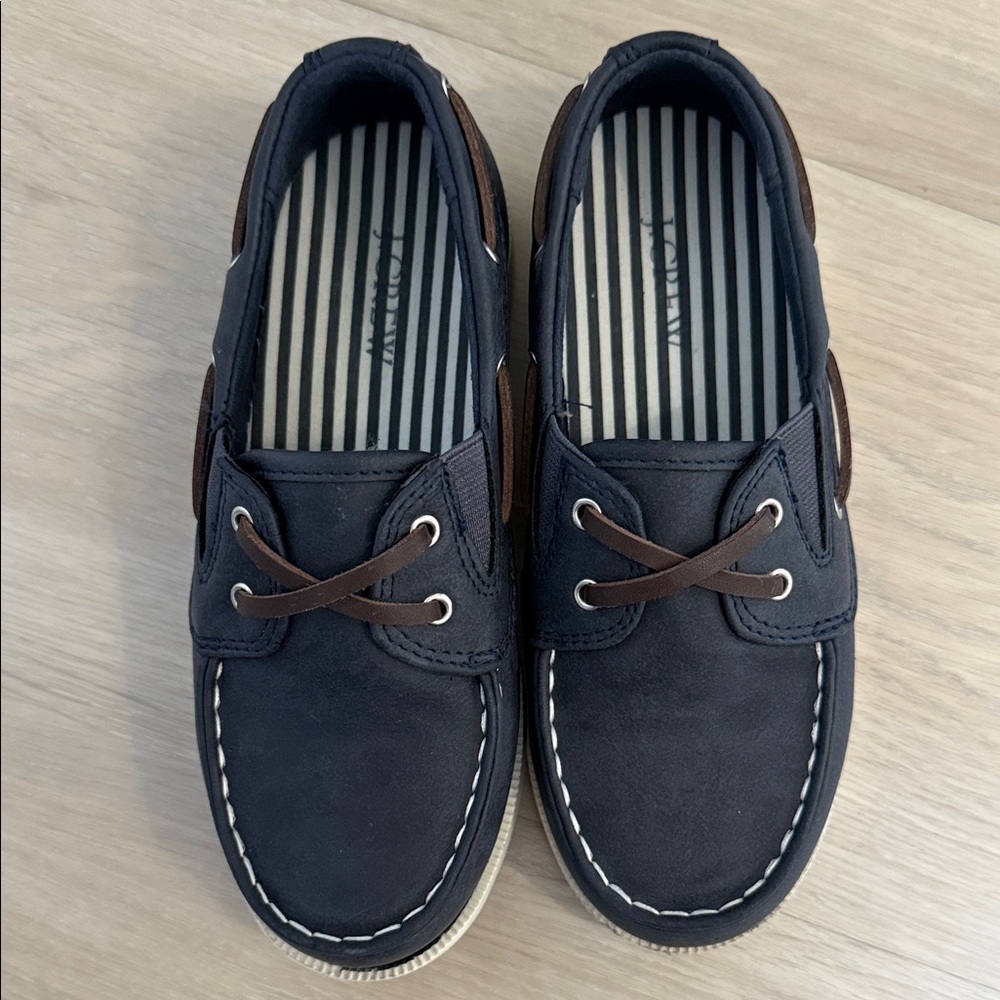 J. Crew Dark Blue and Brown kids Boat Shoes size 12
